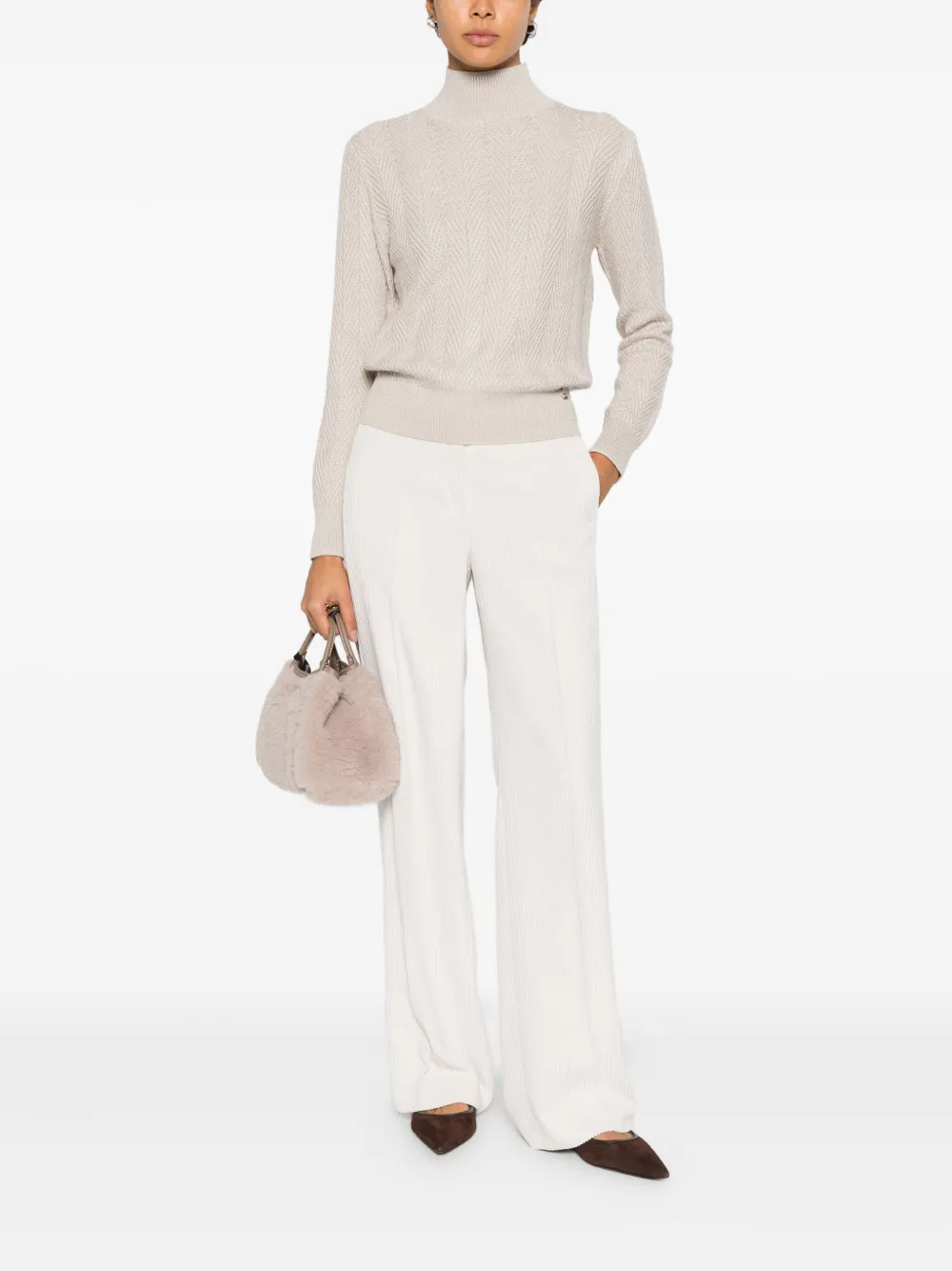 Herno High-neck Textured Sweater In Neutral