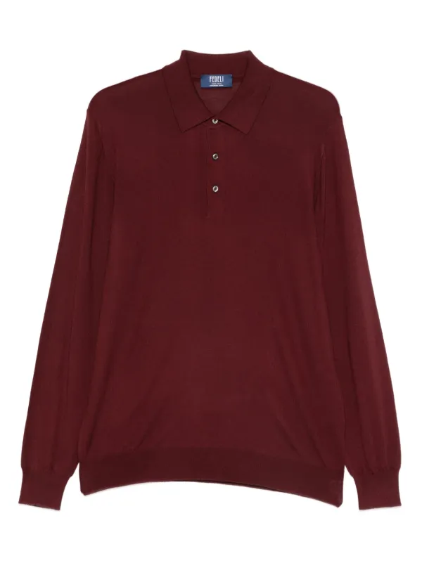 Fedeli Fine-knit Polo Shirt in Red