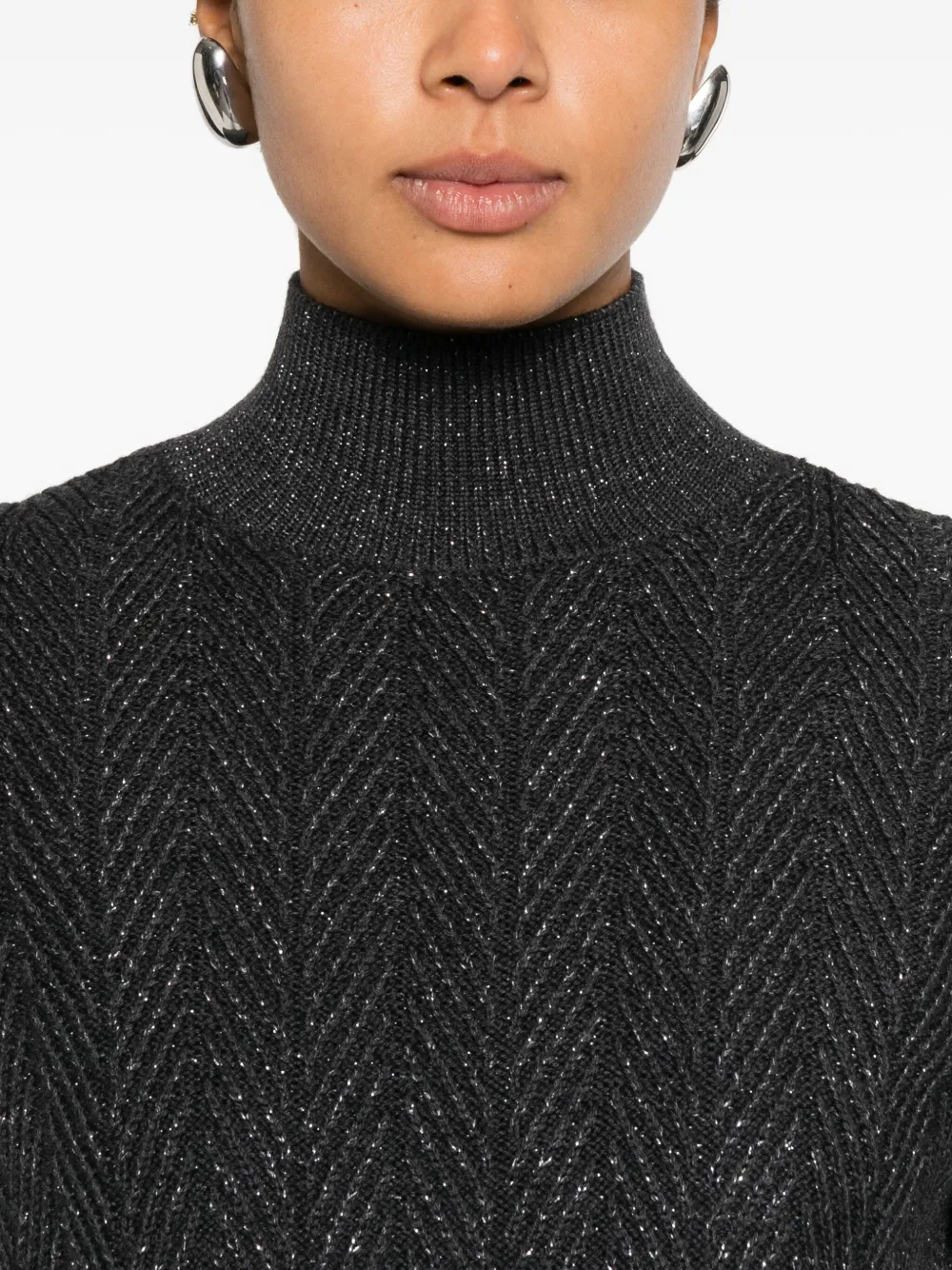 Herno Gebreide trui met visgraatpatroon en hoge hals Grijs