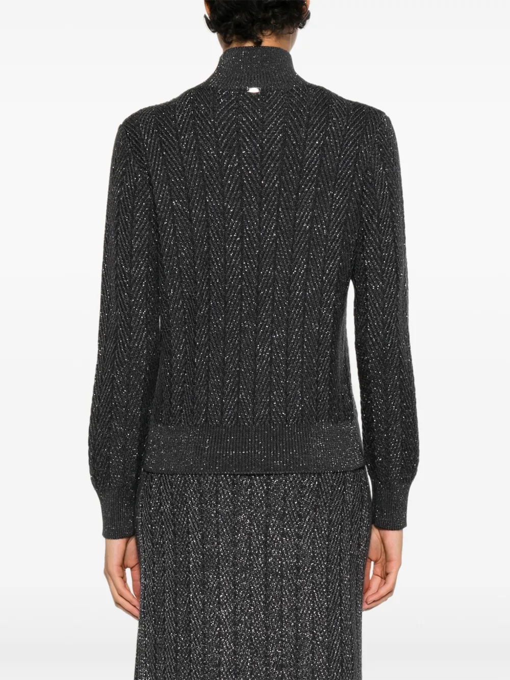 Herno Gebreide trui met visgraatpatroon en hoge hals Grijs