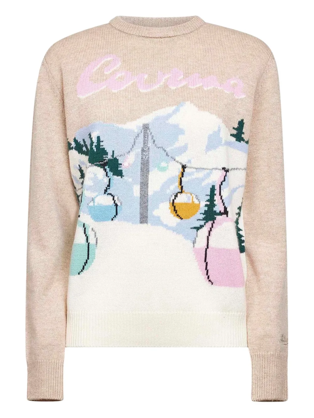Mc2 Saint Barth Beige Jacquard Postcard New Queen Sweater In Multi