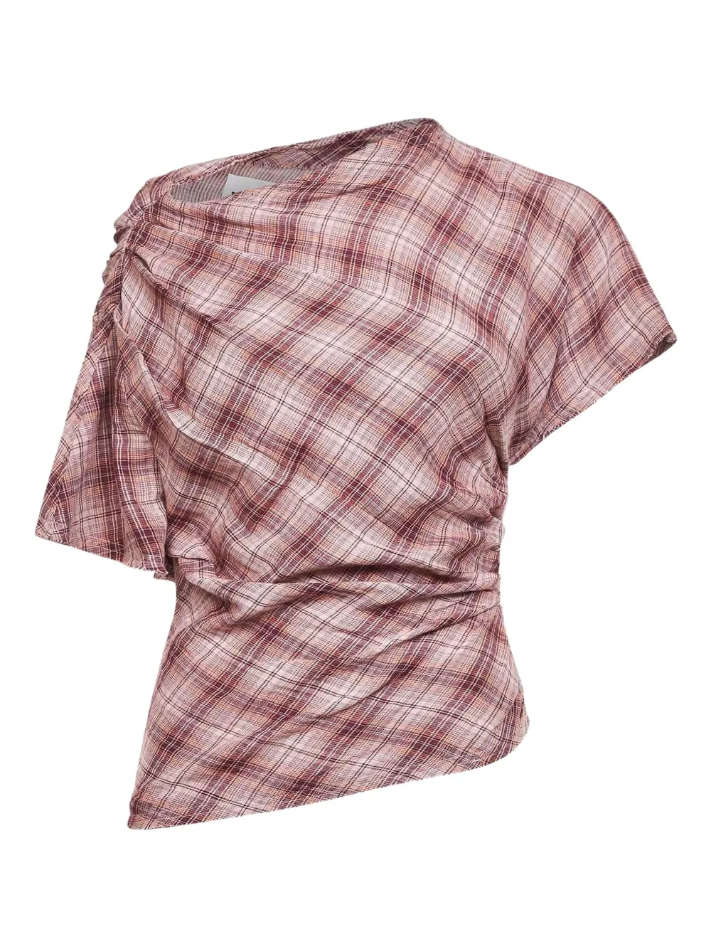 Isabel Marant Étoile Rosewood Checkered Cotton Neyela Asymmetric Top In Brown