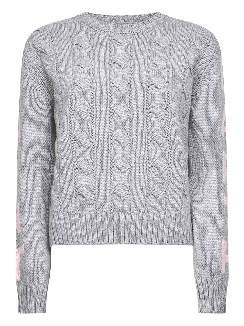 Mc2 Saint Barth Cable-knit Jacquard Lettering Sweater In Gray