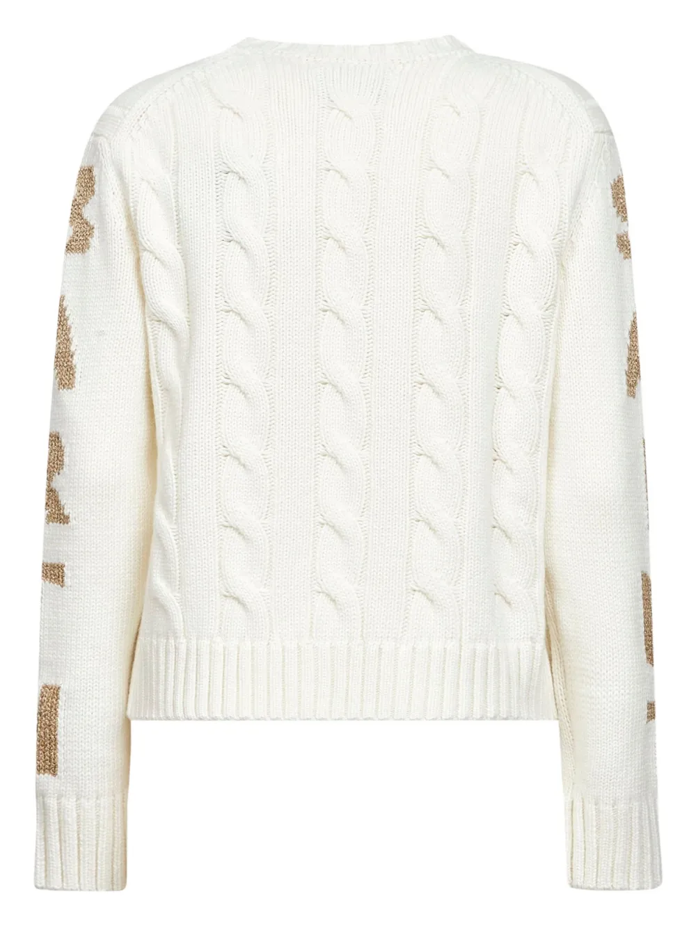 Mc2 Saint Barth Cable-knit Lettering Sleeves Sweater In White
