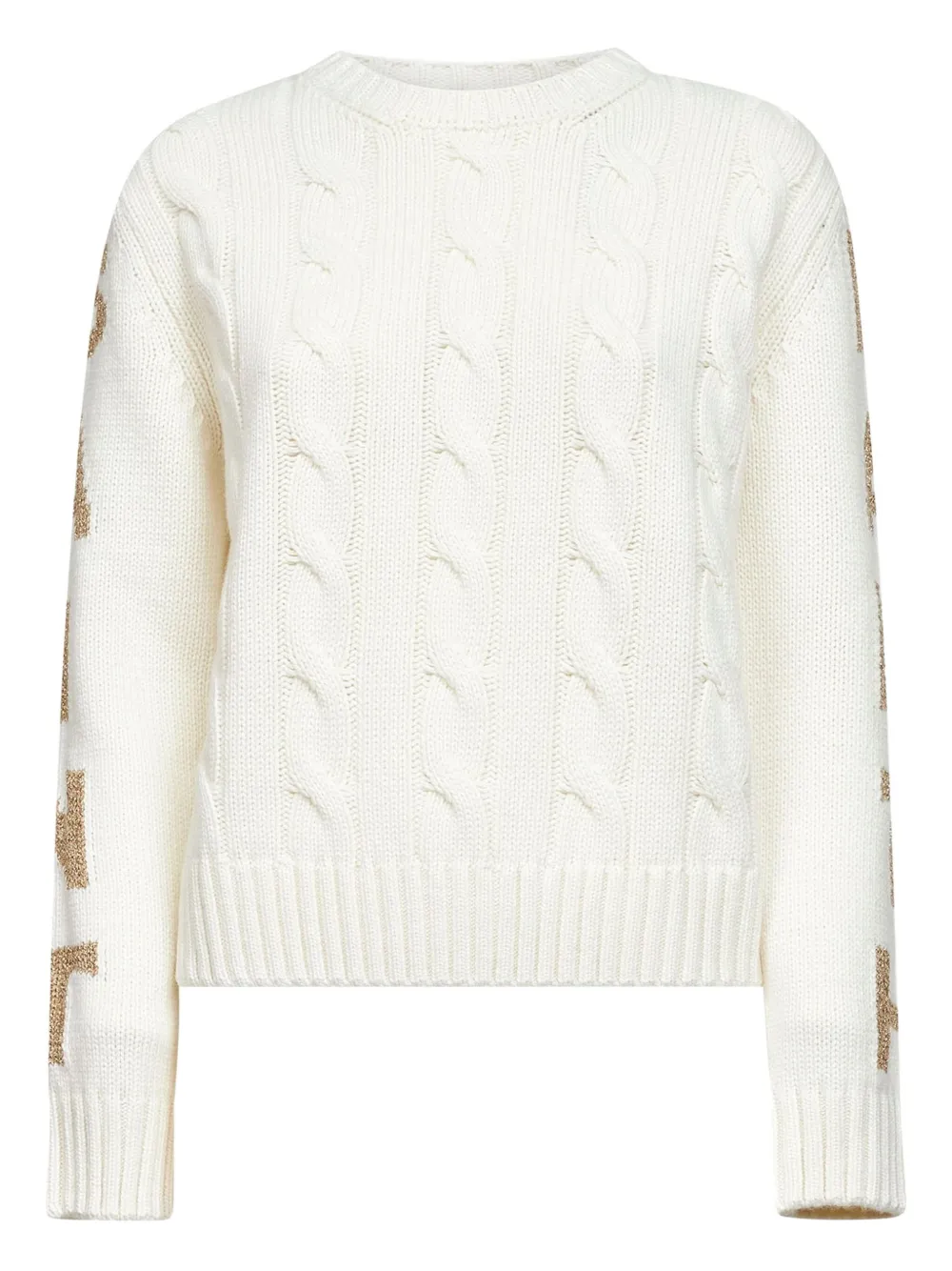 Mc2 Saint Barth Cable-knit Lettering Sleeves Sweater In White