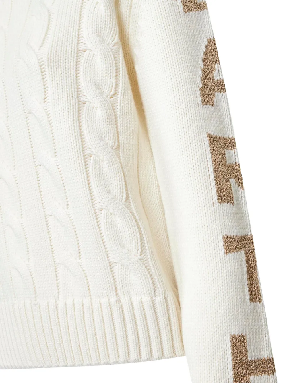 Mc2 Saint Barth Cable-knit Lettering Sleeves Sweater In White