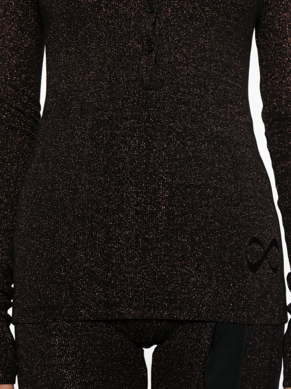 Ottolinger Geribbelde top met lange mouwen met dubbele sluiting Zwart