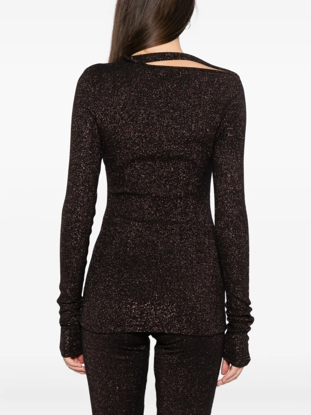 Ottolinger Geribbelde top met lange mouwen met dubbele sluiting Zwart