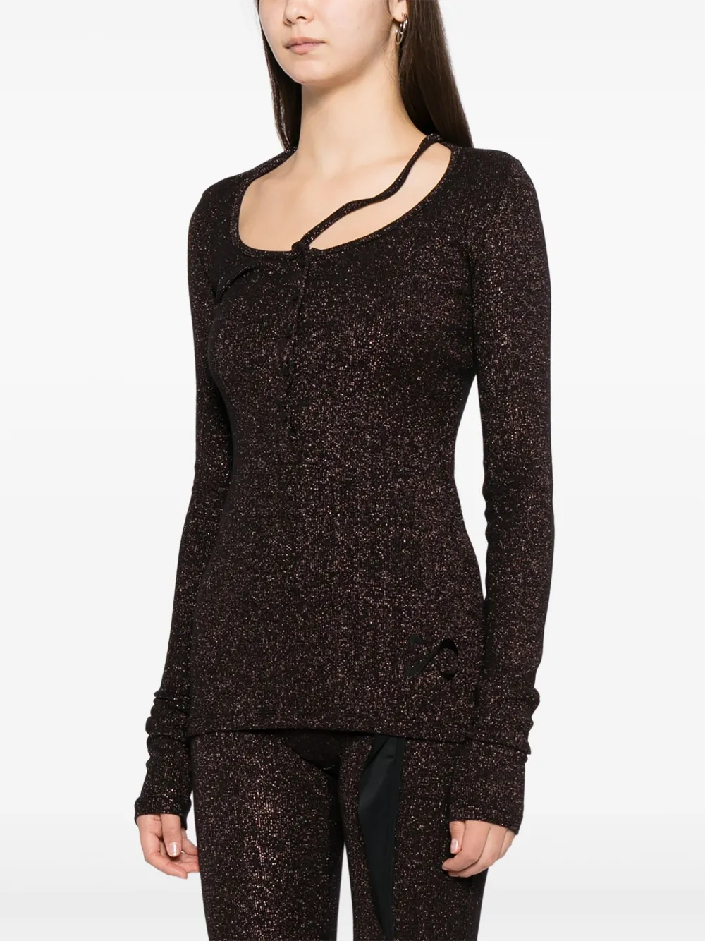 Ottolinger Geribbelde top met lange mouwen met dubbele sluiting Zwart