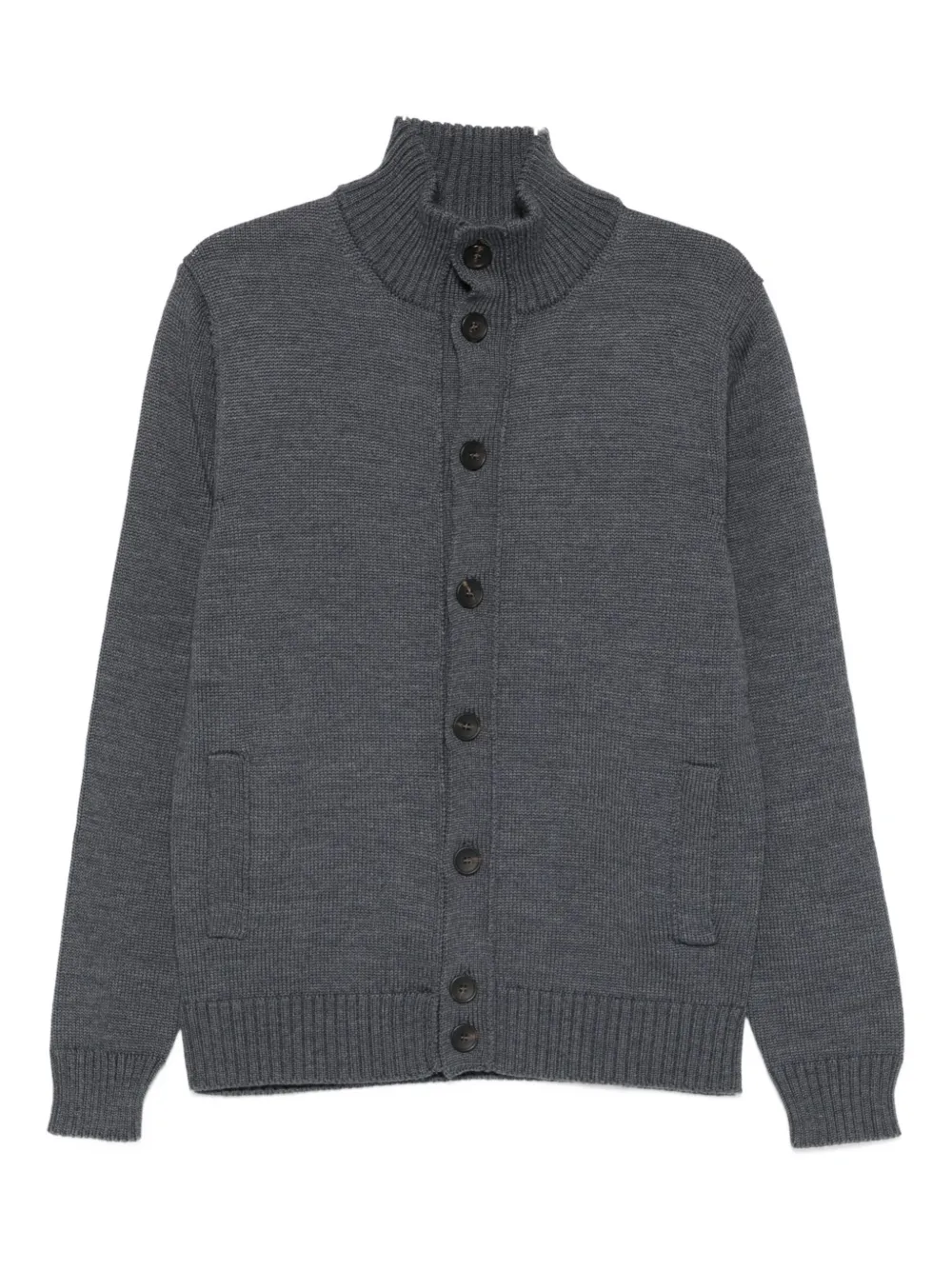 Cenere Buttoned Funnel-neck Cardigan In Gray