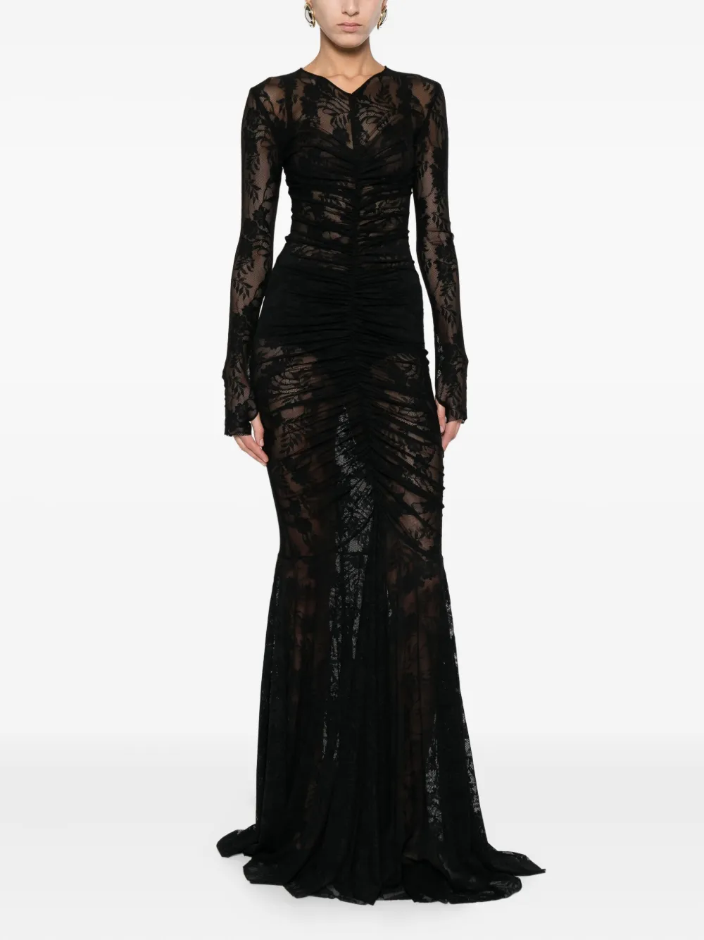 Norma Kamali long sleeve v-neck maxi dress - Zwart