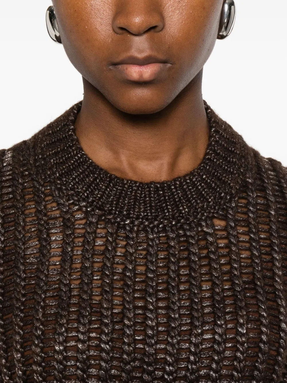 Peserico Crew Neck Sweater In Brown