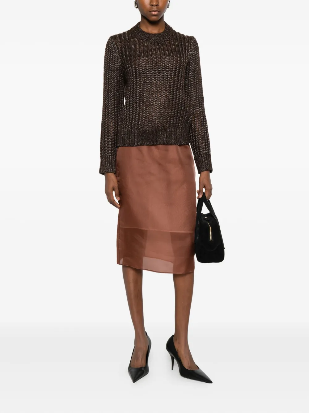 Peserico Crew Neck Sweater In Brown