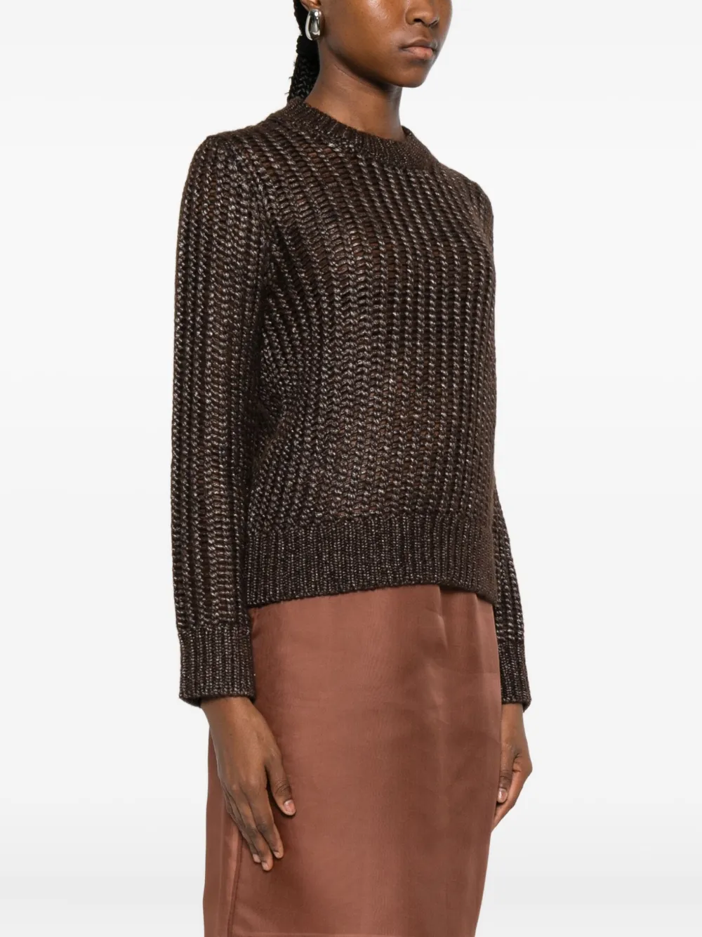 Peserico Crew Neck Sweater In Brown