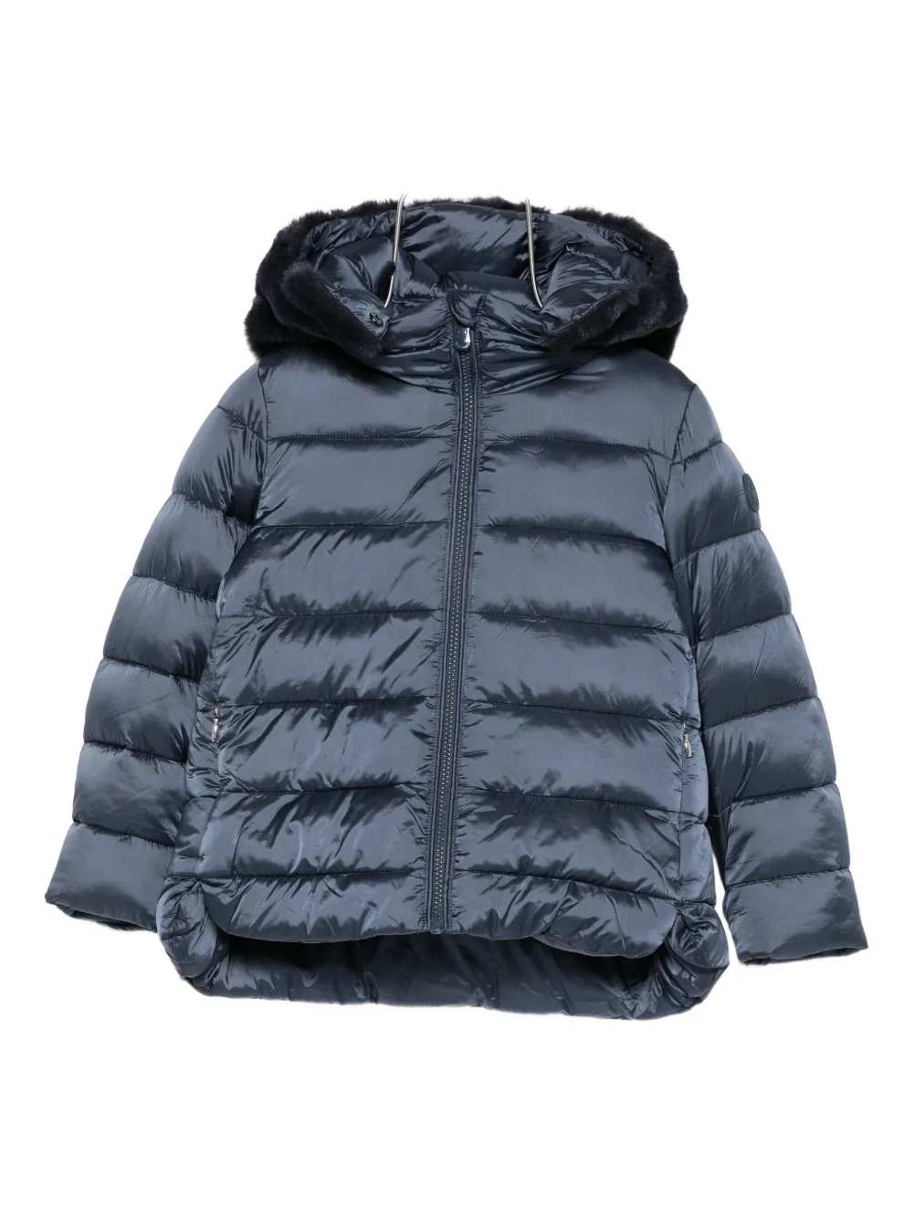 Save The Duck Faux-fur Hooded Padded Jacket In Blue