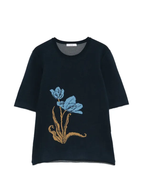 Erdem Floral-motif Knitted T-shirt in Blue