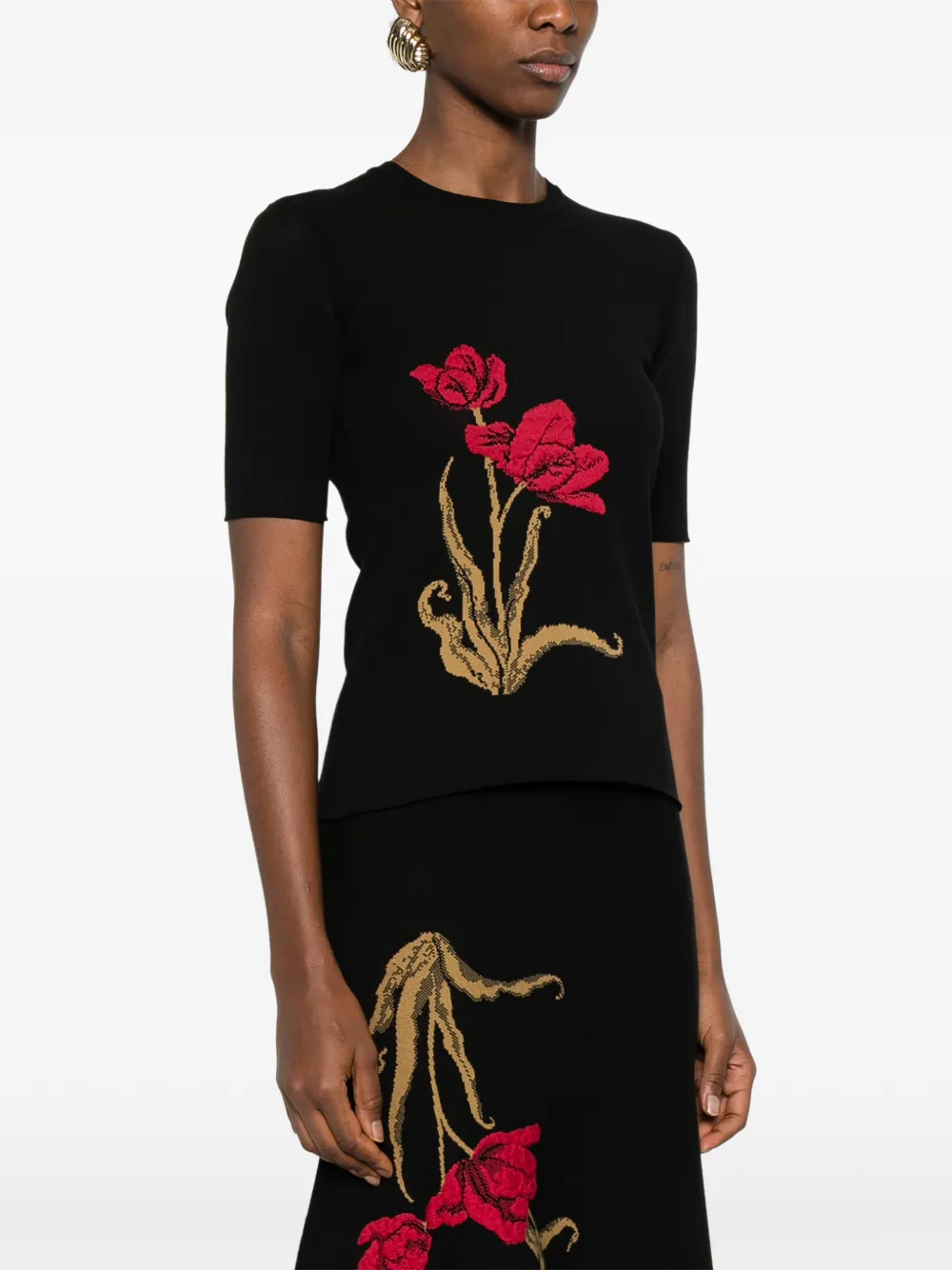 Erdem Floral-jacquard Knitted T-shirt In Black