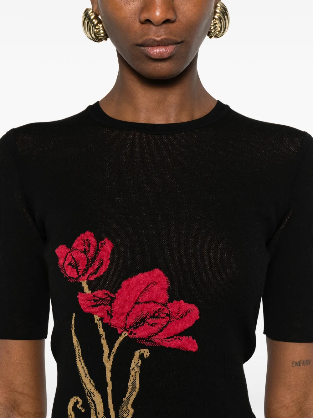 Erdem Floral-jacquard Knitted T-shirt In Black