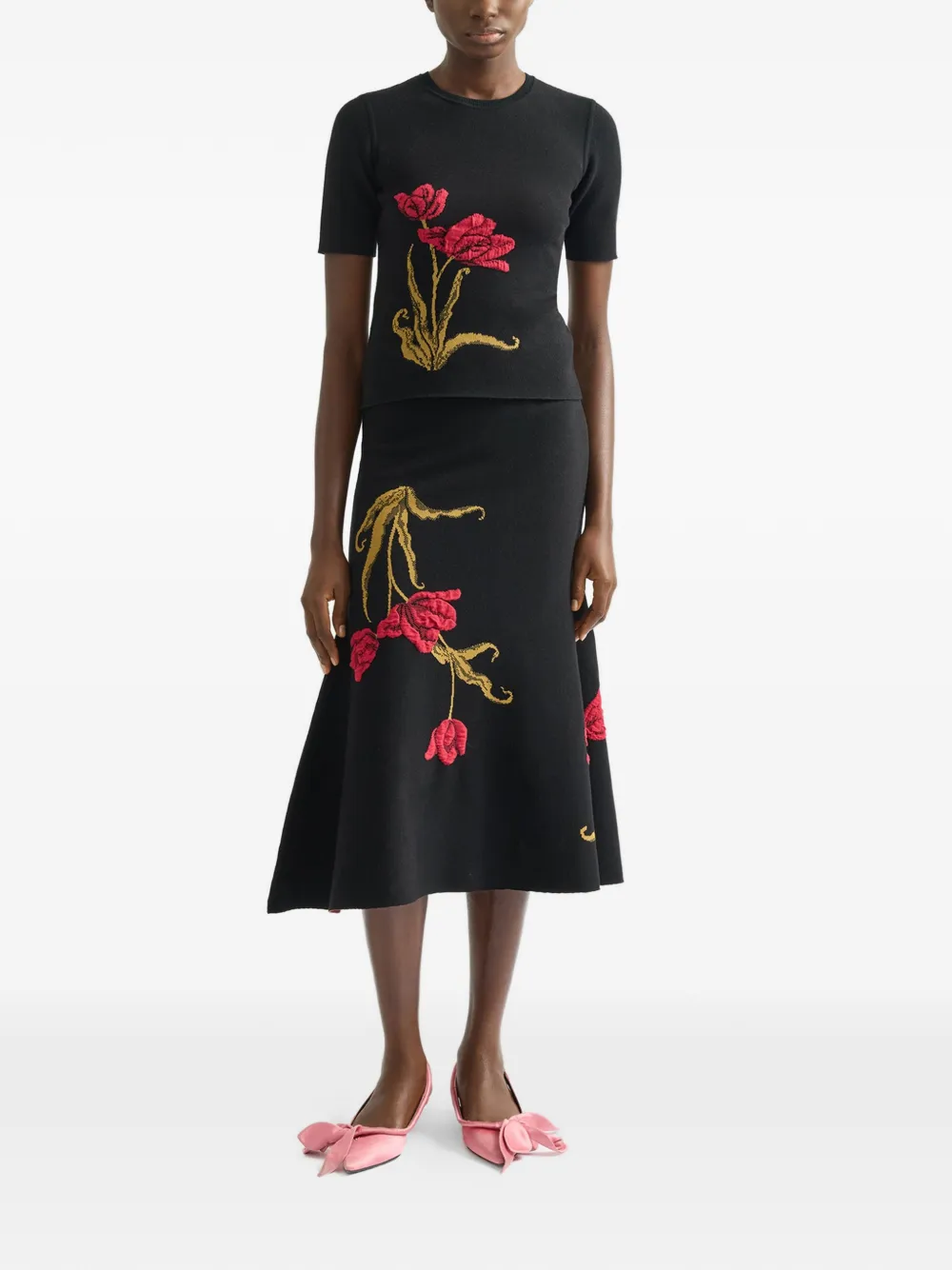 ERDEM Gebreid T-shirt met bloemenjacquard Zwart