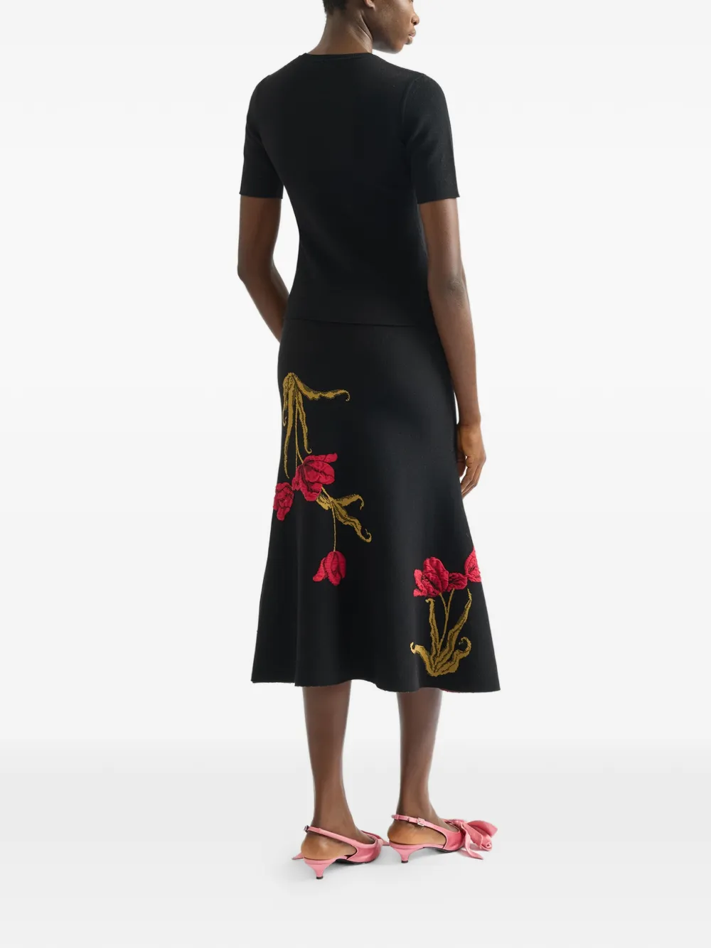 ERDEM Gebreid T-shirt met bloemenjacquard Zwart