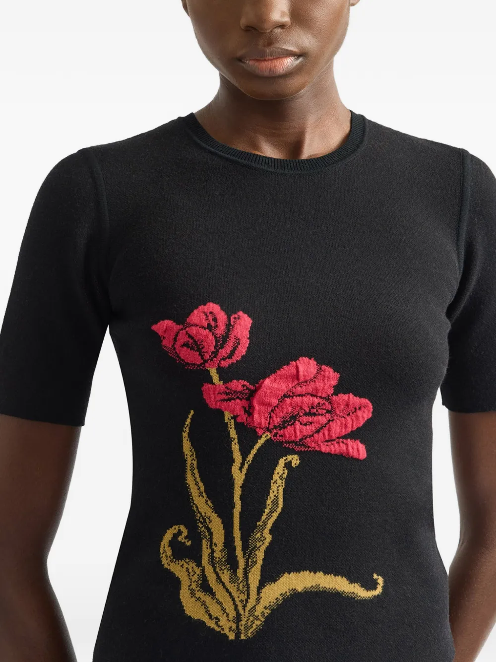 ERDEM Gebreid T-shirt met bloemenjacquard Zwart