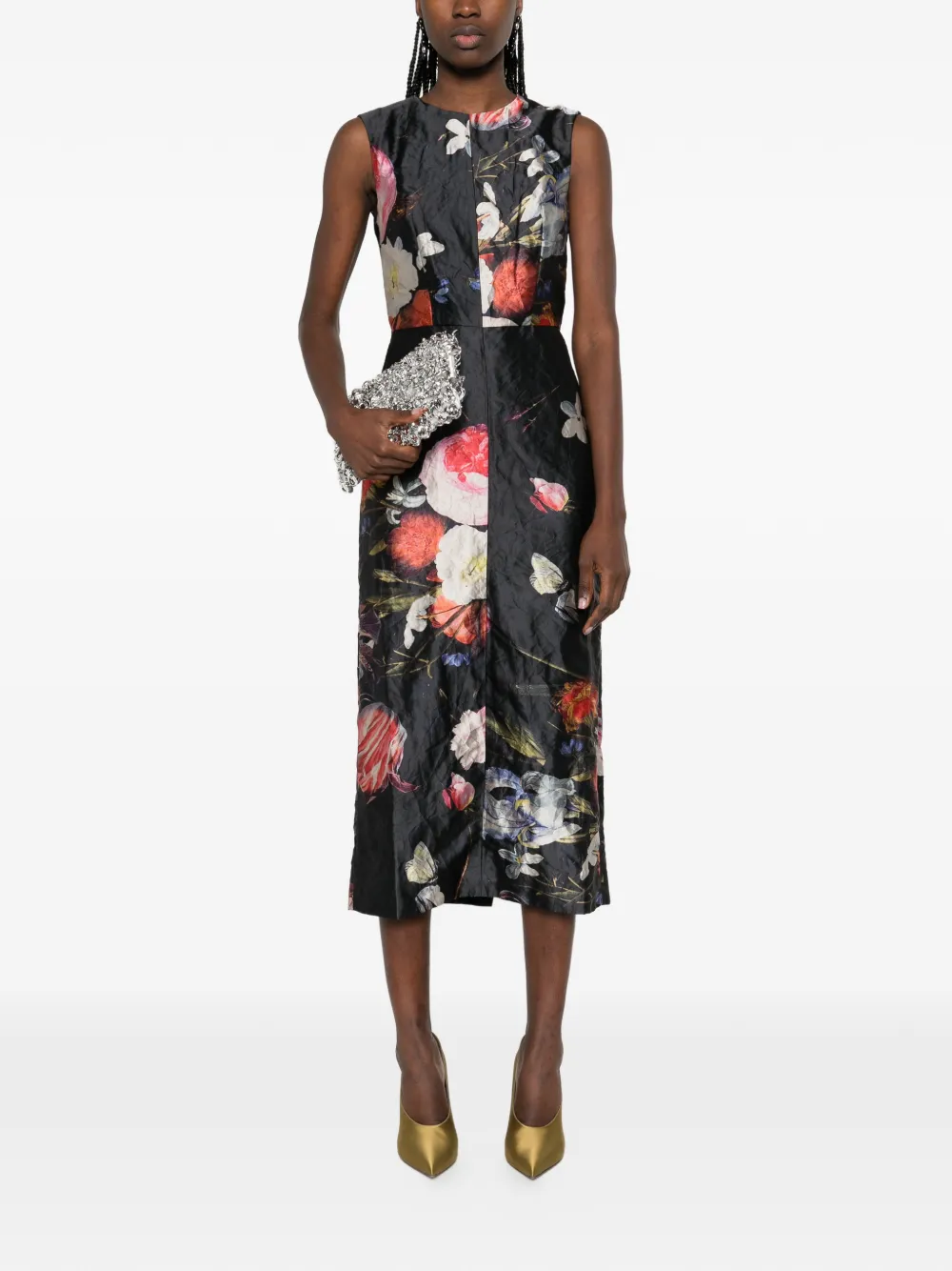 ERDEM sleeveless floral midi dress - Zwart