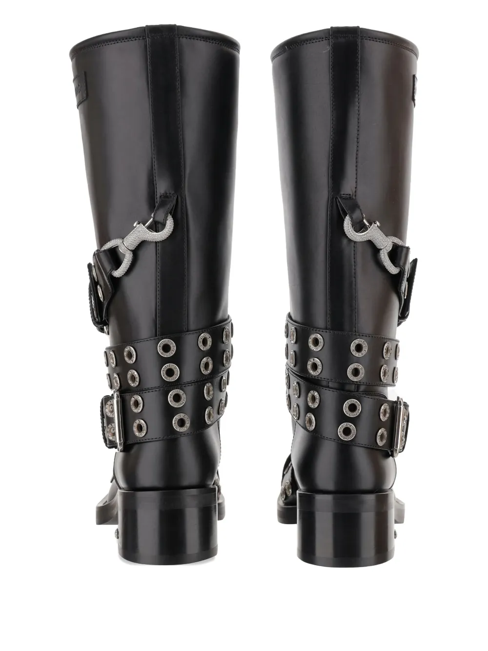 Mach&mach Vintage Leather Combat Ankle Boots With Buckles In Black