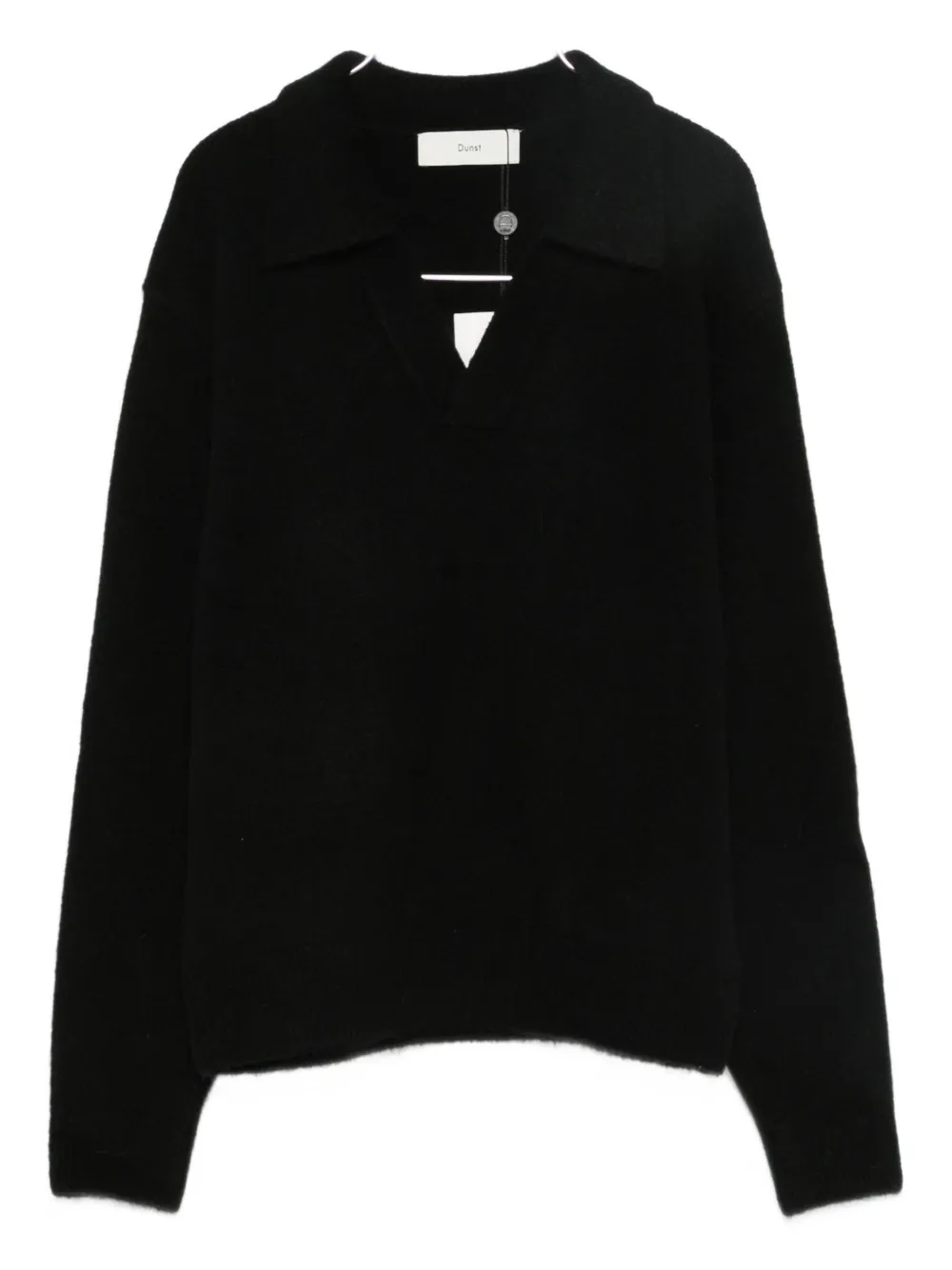 Dunst Polo-collar V-neck Sweater In Black
