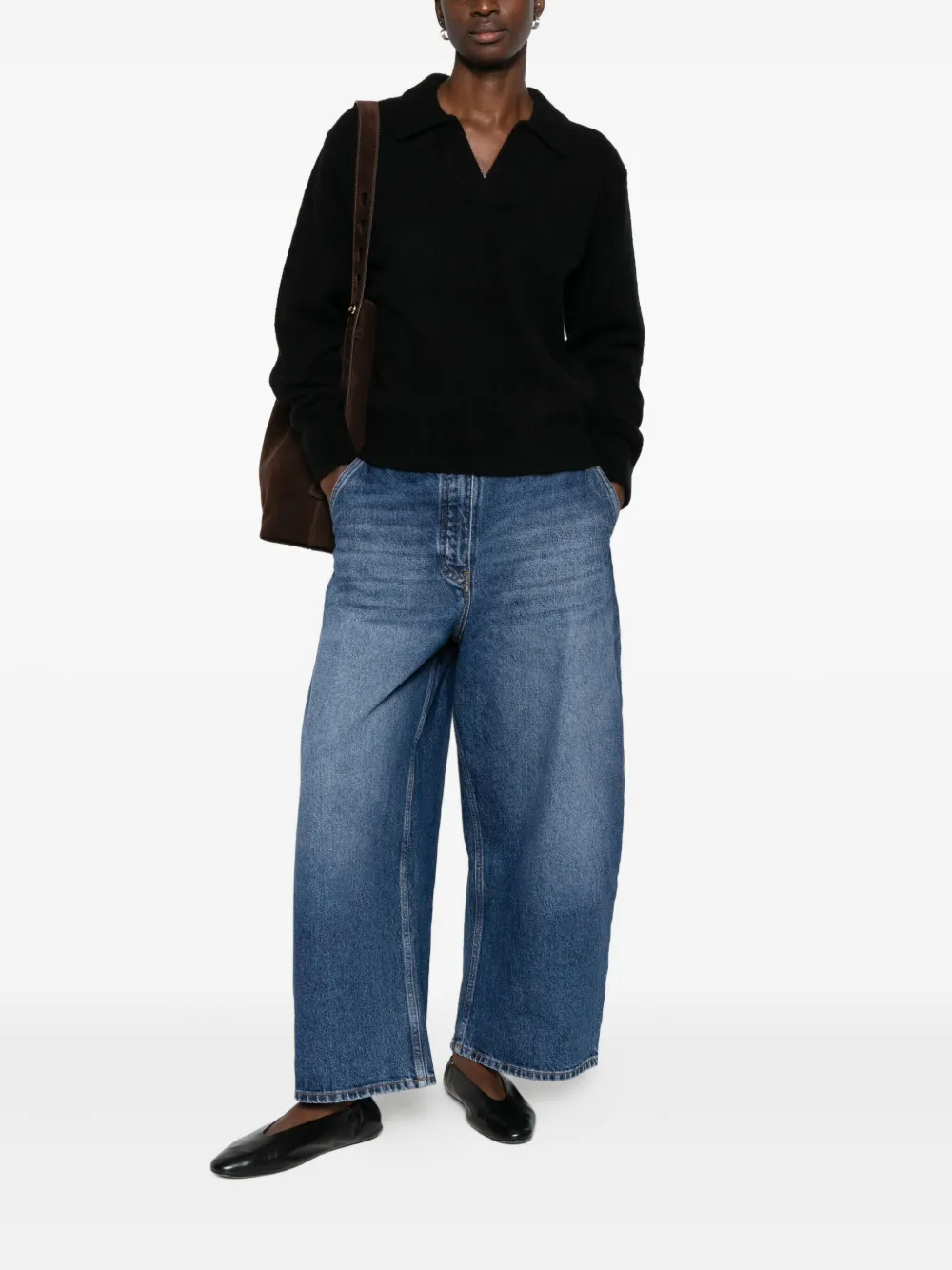 Dunst Polo-collar V-neck Sweater In Black