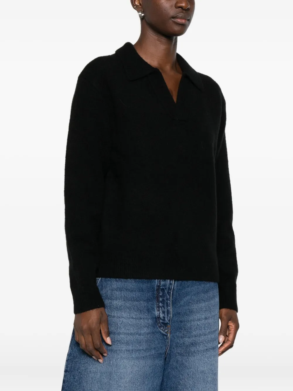 Dunst Polo-collar V-neck Sweater In Black