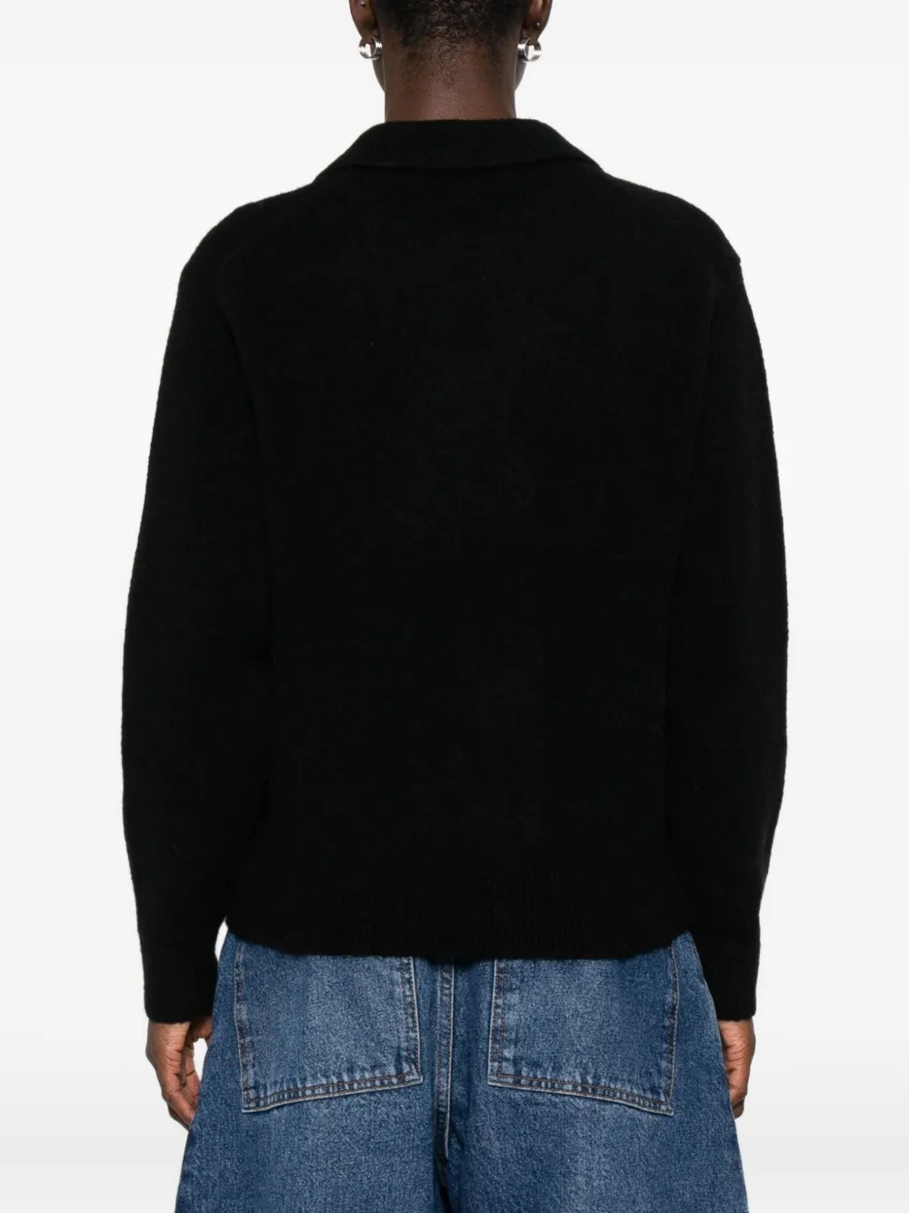 Dunst Polo-collar V-neck Sweater In Black