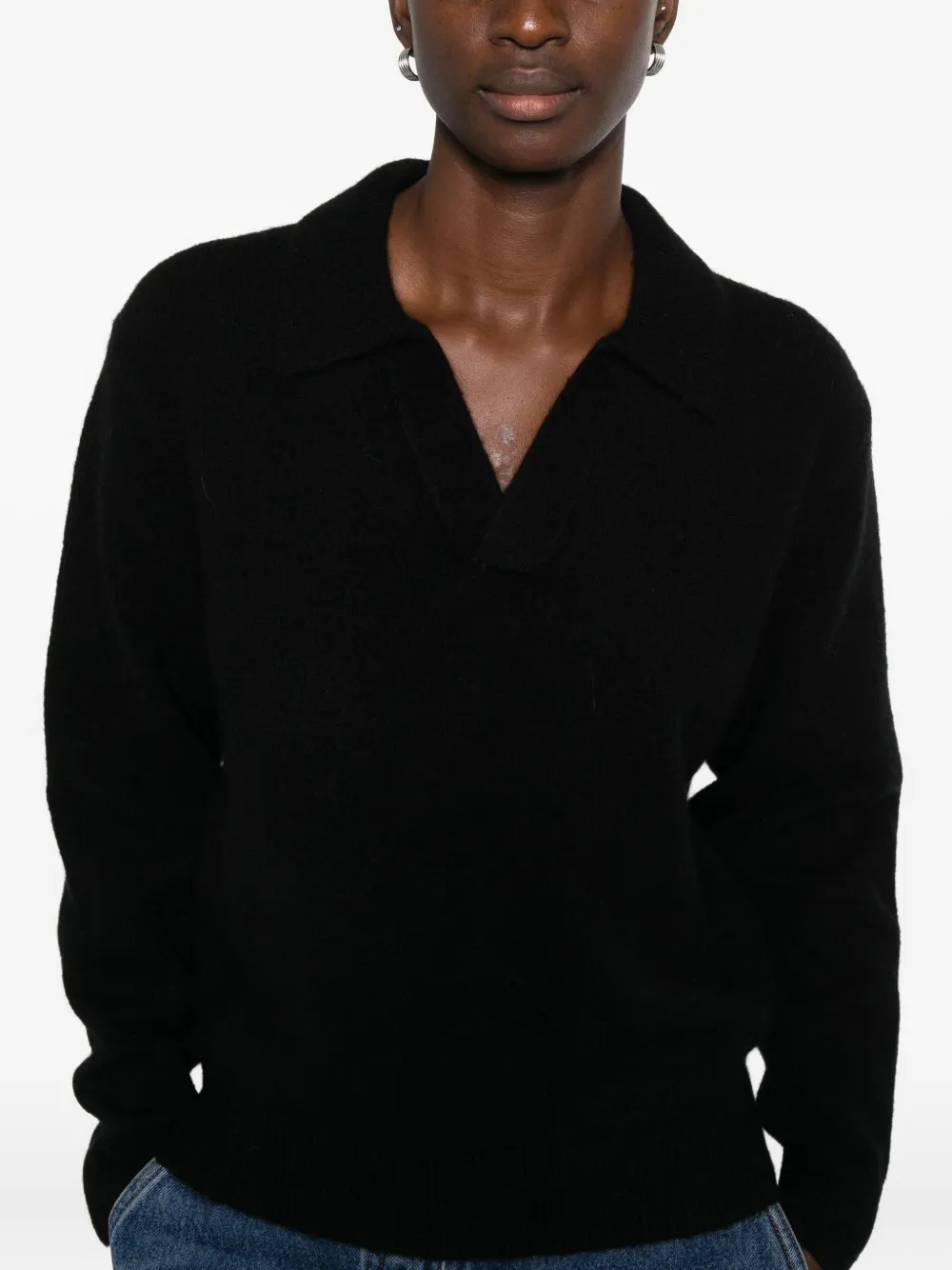 Dunst Polo-collar V-neck Sweater In Black