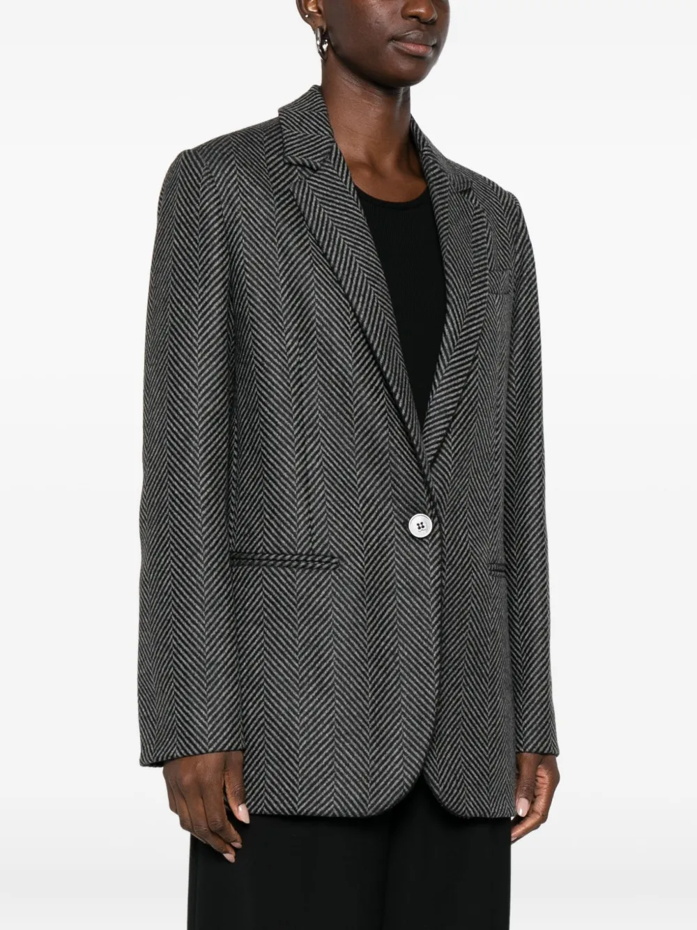 Forte Forte Herringbone Pattern Blazer Front Pockets In Black