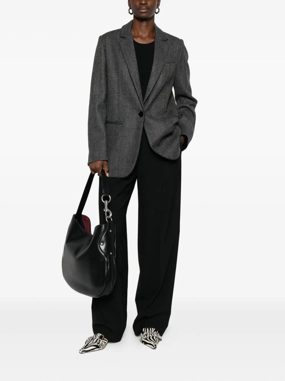Forte Forte Herringbone Pattern Blazer Front Pockets In Black