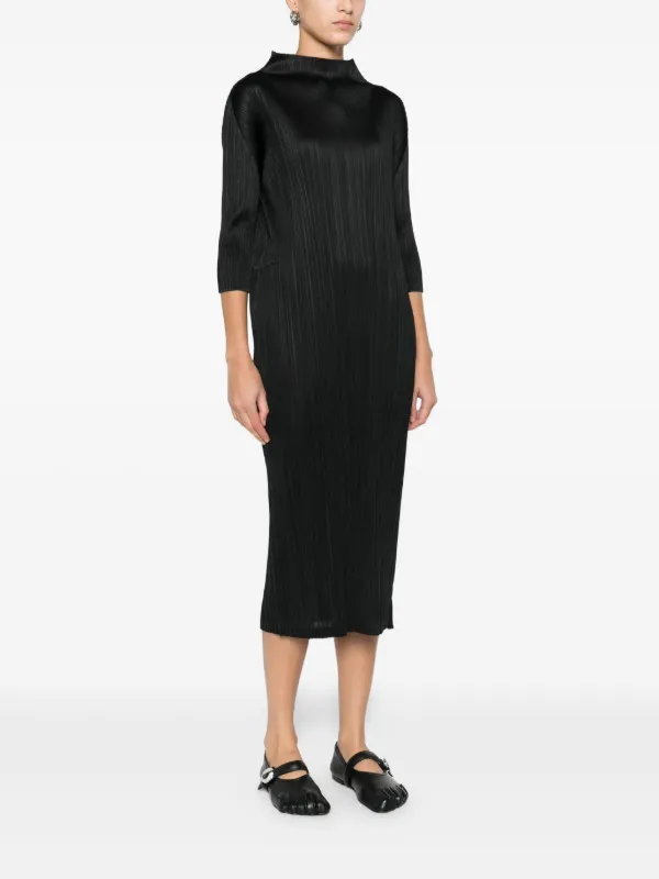 pleats please high neck dress Issey Miyake Plissé-effect Midi Dress