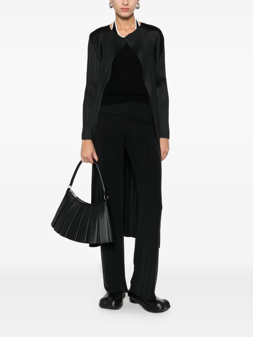 Issey Miyake Pleated Open-front Cardigan In Black