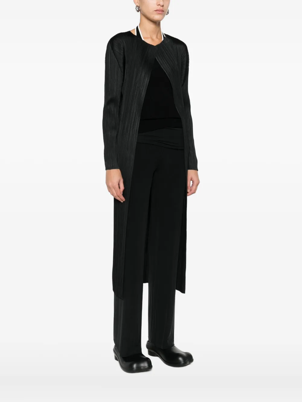 Issey Miyake Pleated Open-front Cardigan In Black