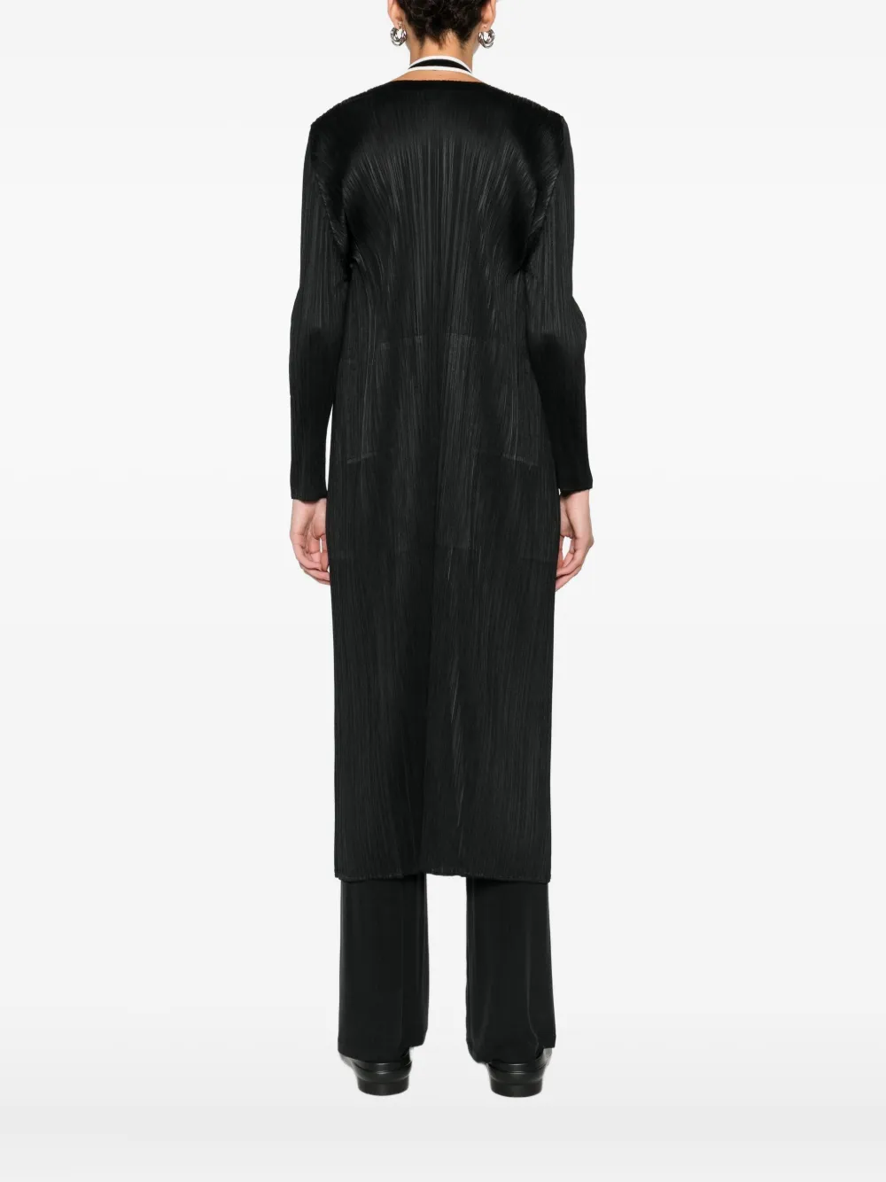 Issey Miyake Pleated Open-front Cardigan In Black