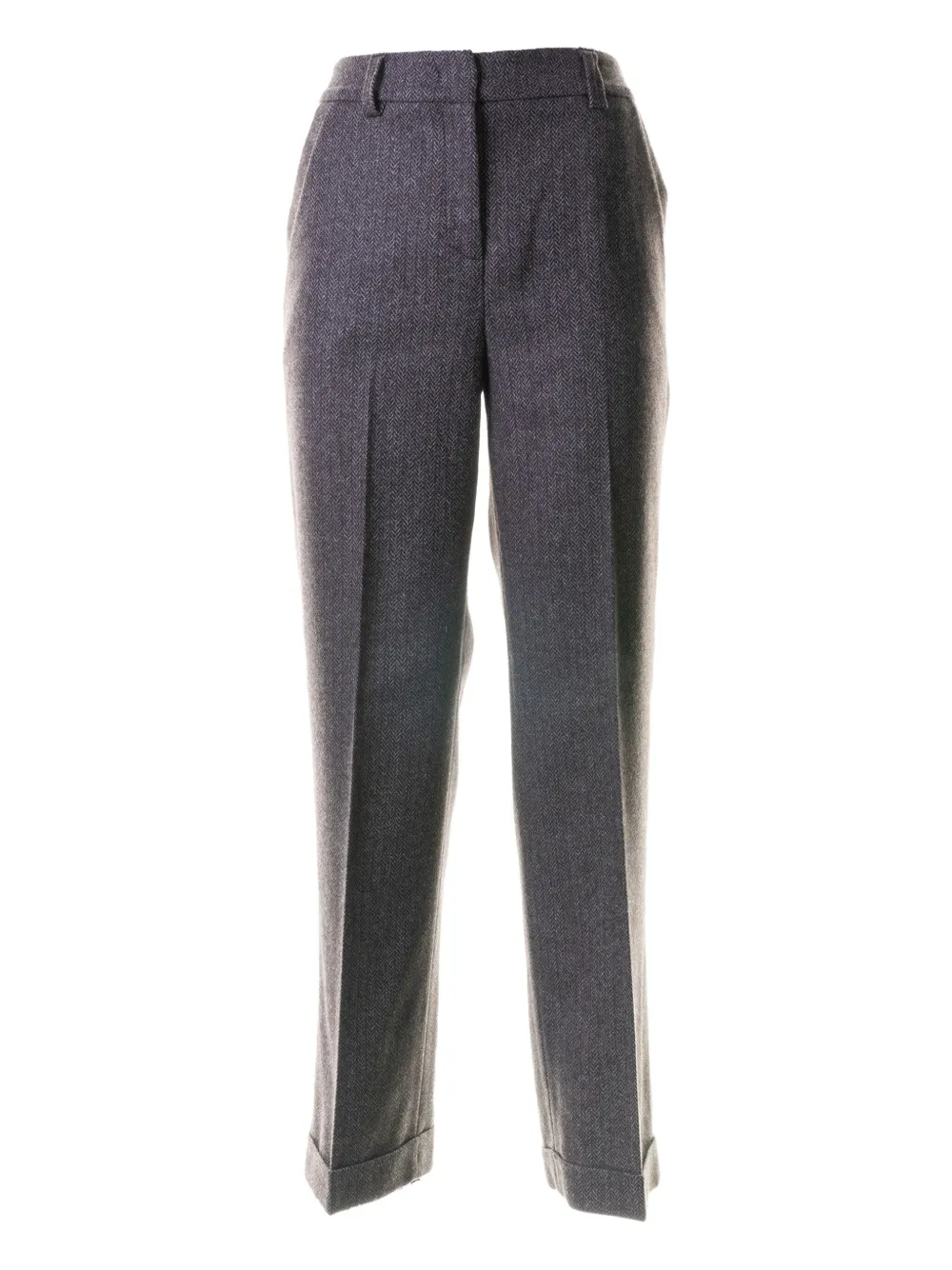 Via Masini 80 Herringbone Cuffed Trousers In Gray