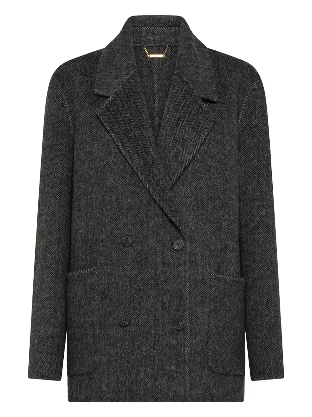 Seventy Herringbone Double-breasted Coat In Black