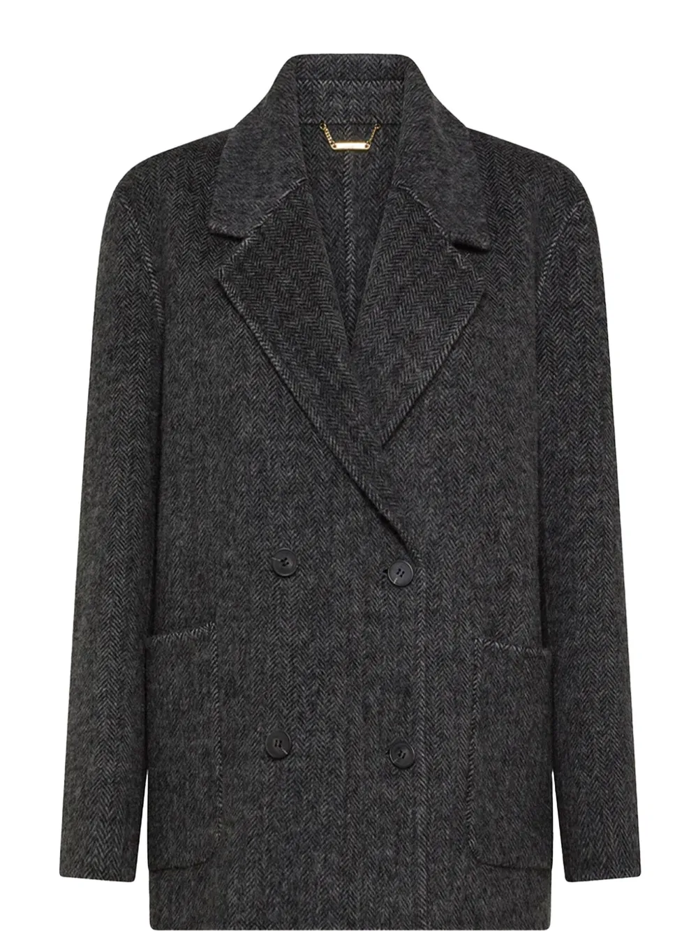 Seventy Herringbone Double-breasted Coat In Black