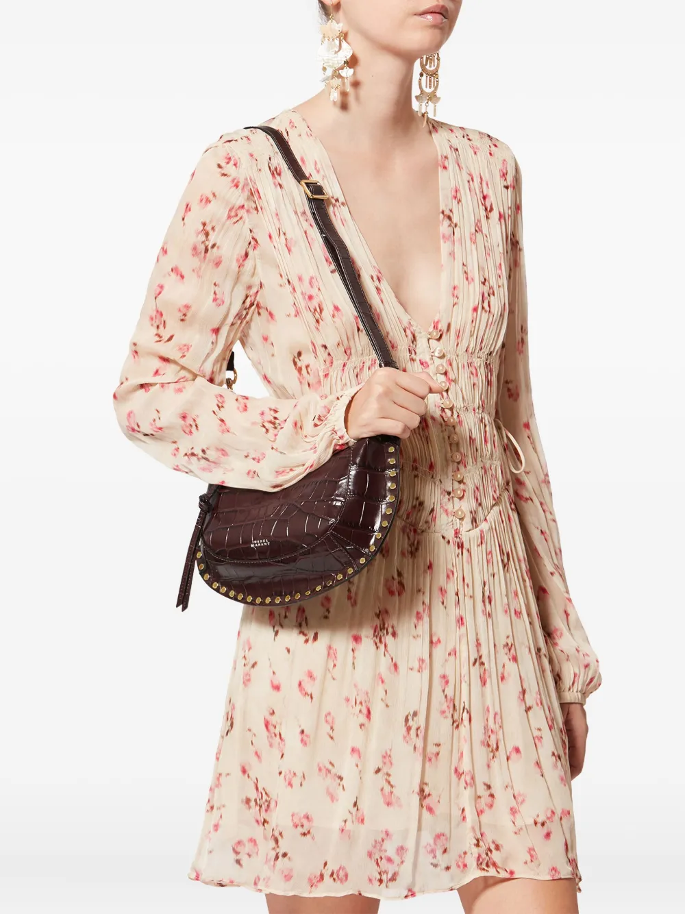 ISABEL MARANT Oskan schoudertas met krokodillen-reliëf en studs - Bruin