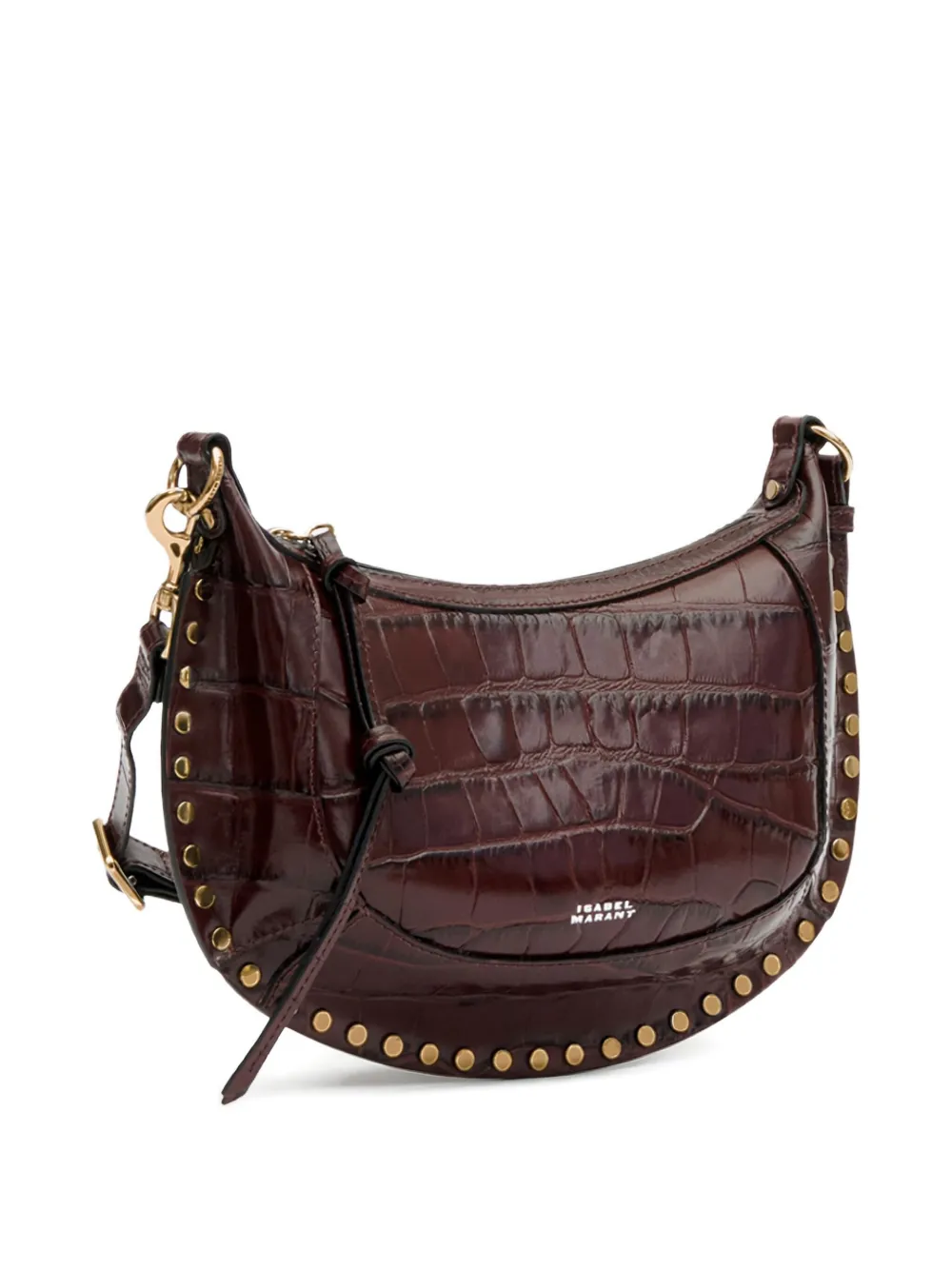 Isabel Marant Oskan Studded Croc-embossed Shoulder Bag In Brown