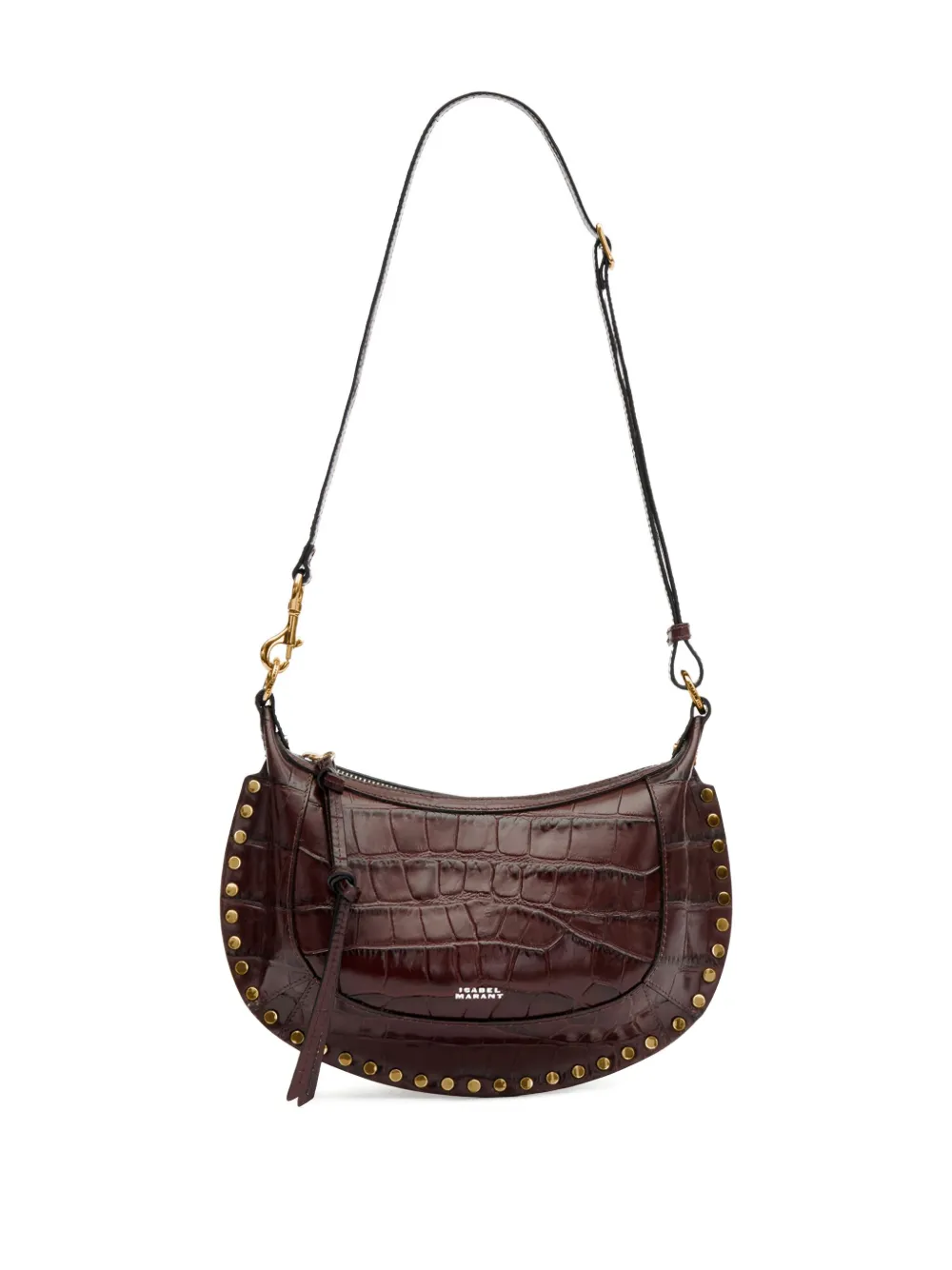 Isabel Marant Oskan Studded Croc-embossed Shoulder Bag In Brown