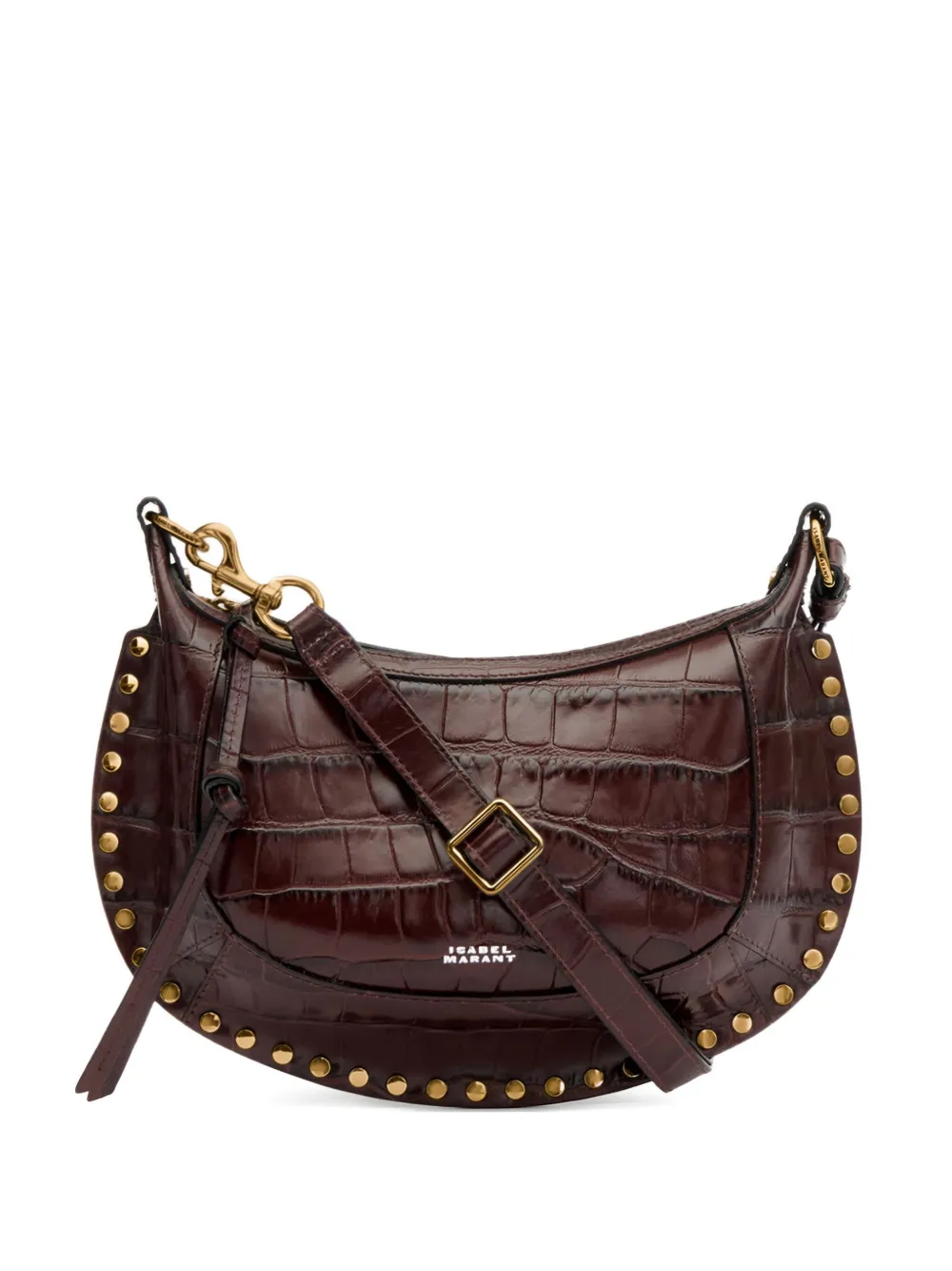 Isabel Marant Oskan Studded Croc-embossed Shoulder Bag In Brown