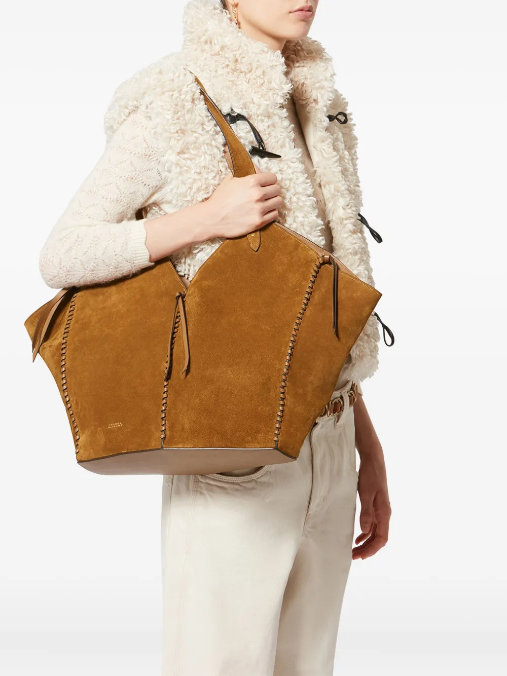 Isabel Marant Stitched Tampa Tote Shoulder Bag In Brown