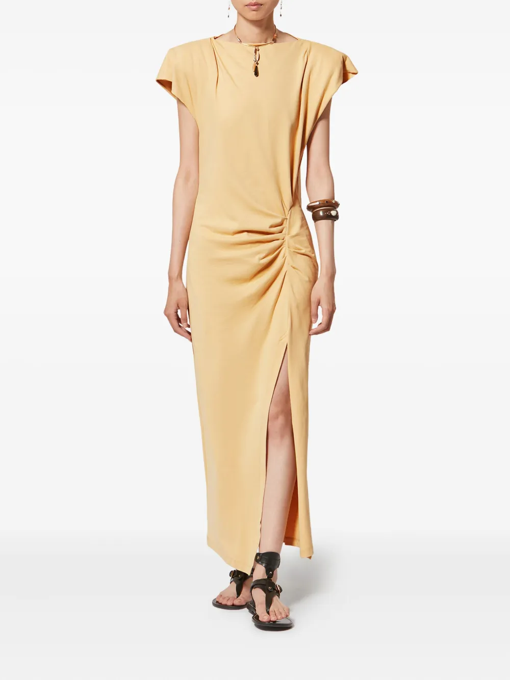 ISABEL MARANT Nadela ruched slit maxi dress - Geel