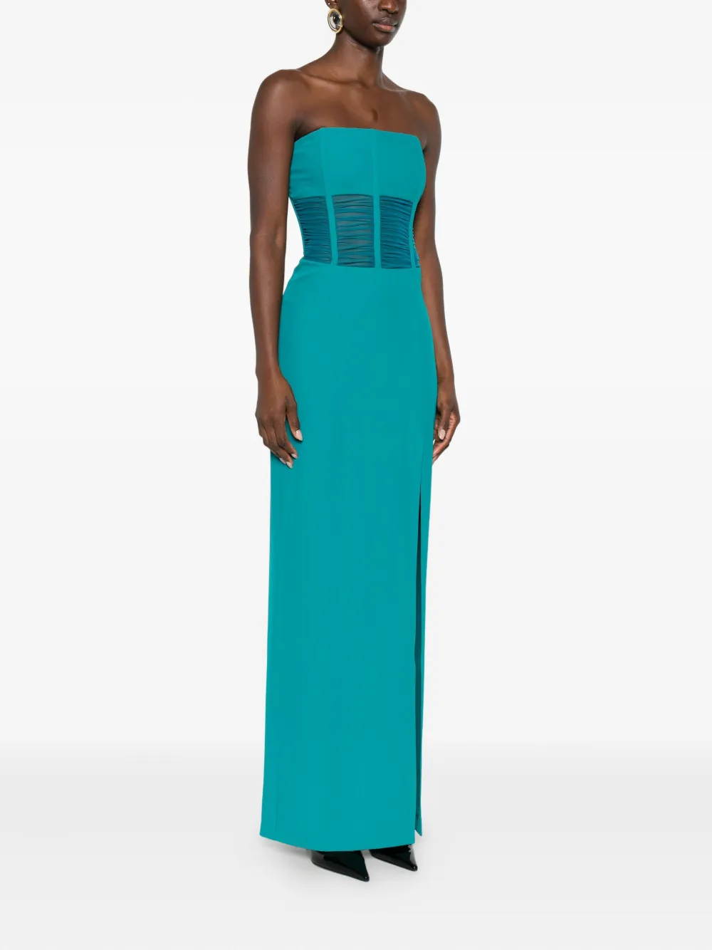 Patrizia Pepe Jurk met ruches en zijsplit Blauw