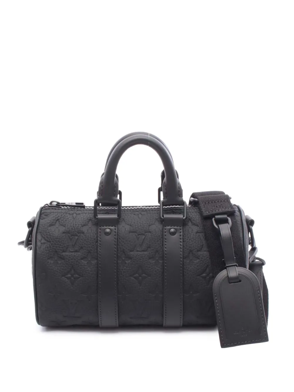 Pre-owned Louis Vuitton 2021-2025 Monogram Taurillon Keepall Bandouliere 25 Satchel In Black