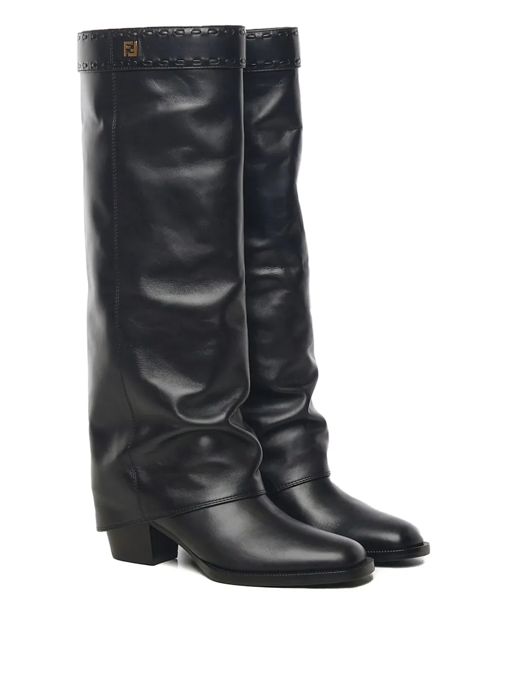 Fendi 55mm Minerva Topstitch Logo Boots In Black